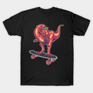 Skateboarder Dinosaur Red Funny Skater Skate T-Shirt